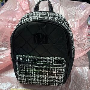 Badgley Mischka big diamond quilted tweed vegan leather studded backpack bag nwt